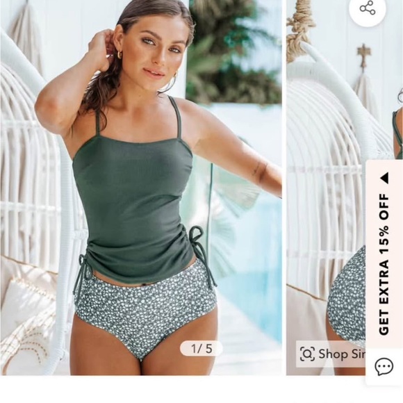 Green Tankini set - Picture 2 of 3